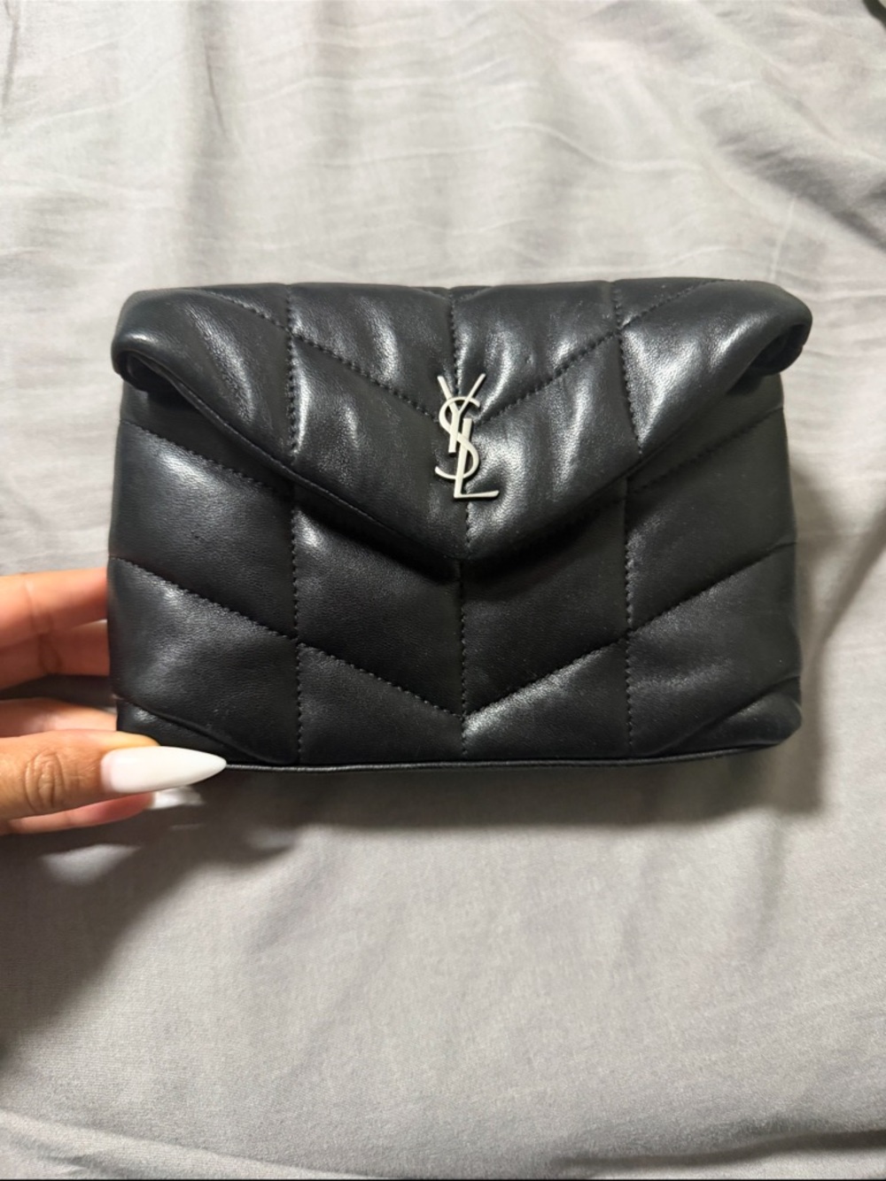 Saint Laurent Black Quilted Leather Mini Pouch with YSL Hardware ***Authentic***